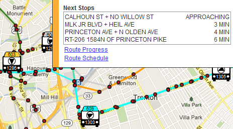 Selecting the route progress view.